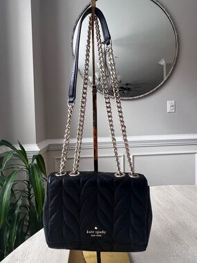 kate spade Black Quilted Shoulder Bag with Gold Chain Straps